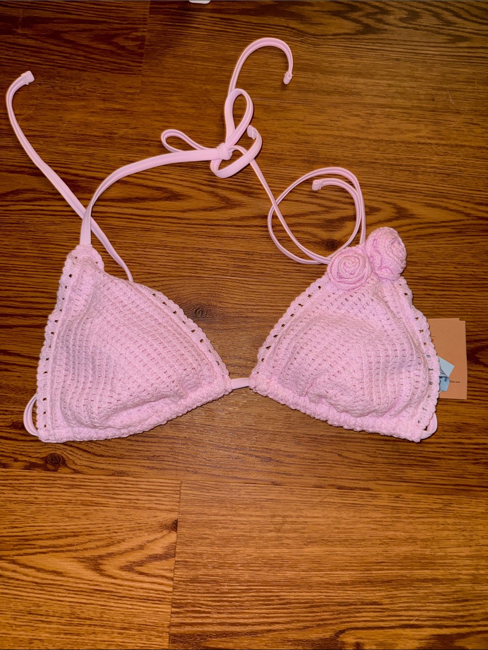 Shade & Shore Pink Crochet Triangle Bikini Top
